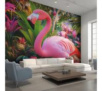 Générique Papier Peint Panoramique Flamant Rose, Papier Peint Oiseau Jungle Tropicale Flamant 416 x 254 cm, Photo Décoration Murale, Papiers Peints Intissé Décoration Murale Salon Chambre EL&D63