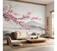 Générique Papier Peint Panoramique Fleur de Cerisier 450x315, Tapisserie Murales Papier Peint Peinture a l'Encre Montagne Japonais Décoration Murale Salon, Intissé Wallpaper W&39
