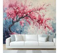 Générique Papier Peint Panoramique Fleur de Cerisier Fleuri, Papier Peint Peinture à L'huile Arbre Floral, Fresque Murale, Decoration Chambre Salon, 300 x 210 cm