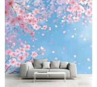 Générique Papier Peint Panoramique Fleur de Cerisier, Papier Peint Ciel Bleu Fleur Rose pour Chambre, Décoration Murale pour Salon, 280 x 200 cm (L x H) Poster Mural & Wallpaper K-MZ&32