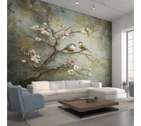 Générique Papier Peint Panoramique Fleur Oiseaux, Papier Peint Peinture à L'huile Oiseaux Floral 400 x 280 cm, Photo Décoration Murale, Papiers Peints Intissé Décoration Murale Salon Chambre EL&D79