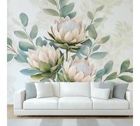 Générique Papier Peint Panoramique Fleur Protéa, Papier Peint Feuille Verte Fleur, Fresque Murale, Decoration Chambre Salon, 400 x 280 cm