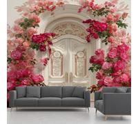 Générique Papier Peint Panoramique Fleur Rose, Papier Peint Intissé Baroque Floral Pivoine Style Européen, Fresque Murale - Décoration Murale Pour Salon, Chambre, Bureau - 300 x 210 cm(non adhésif)