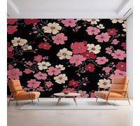Générique Papier Peint Panoramique Fleur Rose, Papier Peint Style Japonais Floral 300 x 210 cm, Photo Décoration Murale, Papiers Peints Intissé Décoration Murale Salon Chambre EL&D42