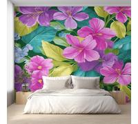 Générique Papier Peint Panoramique Fleur Tropicale, Papier Peint Feuille Hibiscus Coloré Fond pour Chambre Wallpaper, Fresque Murale pour Salon Salle Deco Murale, 450x315cm D&O79
