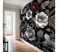 Générique Papier Peint Panoramique Floraux Vintage, 366x254 cm | Papier Peint Fleurs Noir - Deco Chambre Salon - Fresque Murale - Wallpaper B1884