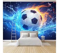 Générique Papier Peint Panoramique Football De Feu D'Eau 350x256 cm Papier Peint Intissé Mural, Poster Geant Mural Impression 3D, pour Salon Chambre d'enfants restaurant Décoration Murale