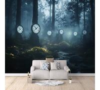 Générique Papier Peint Panoramique Forêt 250 x 175 cm - Papier Peint Intissé Revêtement, Thème D'horloge Forestière Abstraite Mural pour Chambre Salon 3D Mural Moderne Décoration Murale