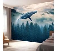 Générique Papier Peint Panoramique Forêt Baleines Royaume Secret, Fresque Bleu Murale Intissée - Décoration Murale Pour Salon Chambre Bureau 300 x 210 cm（WxH