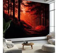 Générique Papier Peint Panoramique Forêt Coucher Soleil Fantastique, Papier Peint Rouge foncé pour Chambre wallpaper Fresque Murale pour Salon Salle D'Enfant Décoration Murale - 200 x 140cm