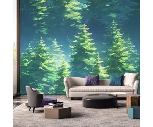 Générique Papier Peint Panoramique Forêt de Pins - Papier Peint Paysage Naturel Brumeuse - Deco Chambre Salon - Fresque Murale - Wallpaper - 100x70 cm A-4869