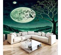 Générique Papier Peint Panoramique Forêt Intissé Poster Fresque Murale 3D Vue Nocturne Lune Wallpaper pour Salon Chambre d'enfant Restaurant Couloir TV Fond Décoration Murale 150x105 cm H1336