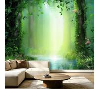 Générique Papier Peint Panoramique Forêt Mystérieuse 200 x 140 cm - Décoration Murale Arbres Fleurs Lianes - Tapisserie Murales Papier Peint Intissé - Poster Tableaux Photo Muraux