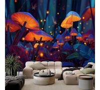 Générique Papier peint panoramique forêt plantes champignons lucioles, photo mural moderne 250L x 175H cm - Papier peint décoration de maison anime pour salon, chambre, chambre des enfants, bureau