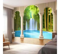 Générique Papier Peint Panoramique Forêt Secrète Cascade Arche, Fresque Beige Murale Intissée - Décoration Murale Pour Salon Chambre Bureau 300 x 210 cm（WxH