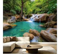 Générique Papier Peint Panoramique Forêt Vallée 150 x 105 cm Papier Peint Intissé Mural, Cascade Ruisseau Arbres Geant Mural, pour Salon restaurant Décoration Murale