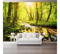 Générique Papier Peint Panoramique Forêts Prairies Cours D'Eau, Fresque Vert Murale Intissée - Décoration Murale Pour Salon Chambre Bureau 300 x 210 cm（WxH
