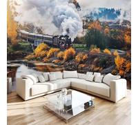 Générique Papier Peint Panoramique Former Intissé Poster Fresque Murale 3D Forêt Voiture à Vapeur Wallpaper pour Salon Chambre d'enfant Restaurant Couloir TV Fond Décoration Murale 400x280 cm H1229
