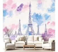 Générique Papier peint panoramique Français Romantique Architecture Rose Tour Eiffel Chambre, Salle à Manger Décoration Murale 500 x 280 cm Pour Salon Chambre Décoration Murale
