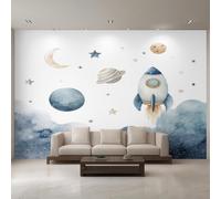 Générique Papier Peint Panoramique Fusée, Papier Peint Lune Étoile Planète 450 x 260 cm, Photo Décoration Murale, Papiers Peints Intissé Décoration Murale Salon Chambre EL&D47