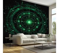 Générique Papier Peint Panoramique Futuriste - Papier Peint Vert Cyberpunk - Deco Chambre Salon - Fresque Murale - Wallpaper - 366x254 cm H240