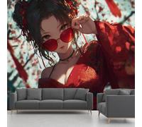 Générique Papier Peint Panoramique Geisha Japonaise, Papier Peint Intissé Style Chinois Asiatique, Fresque Murale - Décoration Murale Pour Salon, Chambre, Bureau - 300 x 210 cm(non adhésif)