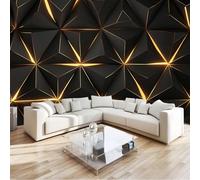 Générique Papier Peint Panoramique Géométrie Noire Dorée Triangle 350x256 cm Papier Peint Intissé Mural, Poster Geant Mural Impression 3D, pour Salon Chambre d'enfants restaurant Décoration Murale
