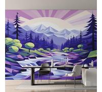 Générique Papier Peint Panoramique Géométrique Paysage Naturel, Papier Peint Montagne Abstraite 400 x 280 cm, Photo Décoration Murale, Papiers Peints Intissé Décoration Murale Salon Chambre EL&D64