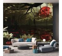 Générique Papier Peint Panoramique Gothique, Papier Peint Lune Rouge Nénuphar Fond pour Chambre Wallpaper, Fresque Murale pour Salon Salle Deco Murale, 366x254cm D&O25