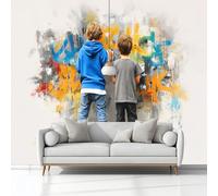 Générique Papier Peint Panoramique Graffiti Art De Rue Garçon Blanc, 3D Papier Peint Intissé 200x140 cm Photo Poster Grand Mural Pour Salon Chambre Enfant Chambre Décoration Murale