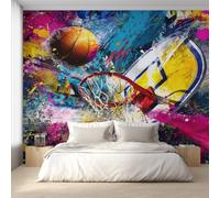 Générique Papier Peint Panoramique Graffiti Basket-Ball, Papier Peint Ballon Street Art Fond pour Chambre Wallpaper, Fresque Murale pour Salon Salle Deco Murale, 500x350cm D&O159