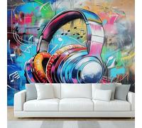 Générique Papier Peint Panoramique Graffiti Coloré, Papier Peint Ecouteur Note De Musique, Fresque Murale, Decoration Chambre Salon, 150 x 105 cm