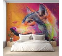 Générique Papier Peint Panoramique Graffiti Loup, Papier Peint Tête de Loup Fond pour Chambre Wallpaper, Fresque Murale pour Salon Salle Deco Murale, 350x256cm D&O130
