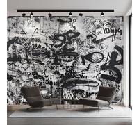 Générique Papier Peint Panoramique Graffiti, Papier Peint Art de Rue Noir et Blanc 350 x 250 cm, Photo Décoration Murale, Papiers Peints Intissé Décoration Murale Salon Chambre EL&D66