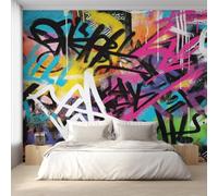 Générique Papier Peint Panoramique Graffiti Street Art, Papier Peint Abstrait Hip Hop Fond pour Chambre Wallpaper, Fresque Murale pour Salon Salle Deco Murale, 200x140cm D&O159