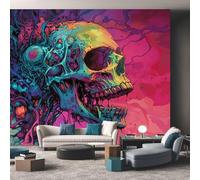 Générique Papier Peint Panoramique Graffiti Tête de Mort, Papier Peint Crâne Gothique Coloré Fond pour Chambre Wallpaper, Fresque Murale pour Salon Salle Deco Murale, 450x315cm D&O24