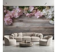 Générique Papier Peint Panoramique Grain de Bois, Papier Peint Fleurs de Cerisier Bois Rustique 200 x 140 cm, Photo Décoration Murale, Papiers Peints Intissé Décoration Murale Salon Chambre EL&D65