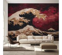 Générique Papier Peint Panoramique Grande Vague, Papier Peint Japonaise Ukiyo-e Fond pour Chambre Wallpaper, Fresque Murale pour Salon Salle Deco Murale, 300x210cm D&O177