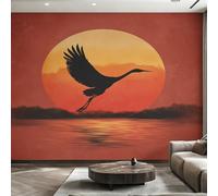 Générique Papier Peint Panoramique Grue Japonais, Papier Peint Coucher de Soleil Fond pour Chambre Wallpaper, Fresque Murale pour Salon Salle Deco Murale, 250x175cm D&O149