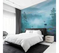 Générique Papier Peint Panoramique Grue, Papier Peint Paysage Oriental Fond pour Chambre Wallpaper, Fresque Murale pour Salon Salle Deco Murale, 366x254cm D&O97