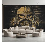 Générique Papier Peint Panoramique Guerrier Viking, Papier Peint Or Noir Mythologie Nordique 366 x 254 cm, Photo Décoration Murale, Papiers Peints Intissé Décoration Murale Salon Chambre EL&D55