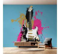 Générique Papier Peint Panoramique Guitare Graffiti, Papier Peint Instrument de Musique Fond pour Chambre Wallpaper, Fresque Murale pour Salon Salle Deco Murale, 366x254cm D&O160