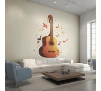 Générique Papier Peint Panoramique Guitare, Papier Peint Note de Musique Instrument de Musique 300 x 210 cm, Photo Décoration Murale, Papiers Peints Intissé Décoration Murale Salon Chambre EL&D63