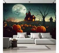 Générique Papier Peint Panoramique Halloween Intissé Poster Fresque Murale 3D Citrouille Château Wallpaper pour Salon Chambre d'enfant Restaurant Couloir TV Fond Décoration Murale 400x280 cm H1181