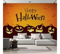 Générique Papier Peint Panoramique Halloween Intissé Poster Fresque Murale 3D Kawaii Citrouille Wallpaper pour Salon Chambre d'enfant Restaurant Couloir TV Fond Décoration Murale 500x280 cm H1359