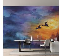 Générique Papier Peint Panoramique Halloween, Papier Peint Aquarelle Pleine Lune Halloween 450 x 260 cm, Photo Décoration Murale, Papiers Peints Intissé Décoration Murale Salon Chambre EL&D64