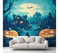 Générique Papier Peint Panoramique Halloween, Papier Peint Citrouille Lanterne Fantôme, Fresque Murale, Decoration Chambre Salon, 250 x 175 cm C&MI44