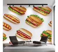 Générique Papier Peint Panoramique Hamburger, Papier Peint Hot Dog Fast Food Fond pour Chambre Wallpaper, Fresque Murale pour Salon Salle Deco Murale, 250x175cm D&O94