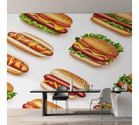 Générique Papier Peint Panoramique Hamburger, Papier Peint Hot Dog Restauration Rapide 250 x 175 cm, Photo Décoration Murale, Papiers Peints Intissé Décoration Murale Salon Chambre EL&D68