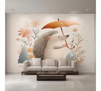 Générique Papier Peint Panoramique Hérisson de Dessin Animé, Papier Peint Hérisson Fleurs Sauvages 200 x 140 cm, Photo Décoration Murale, Papiers Peints Intissé Décoration Murale Salon Chambre EL&D58